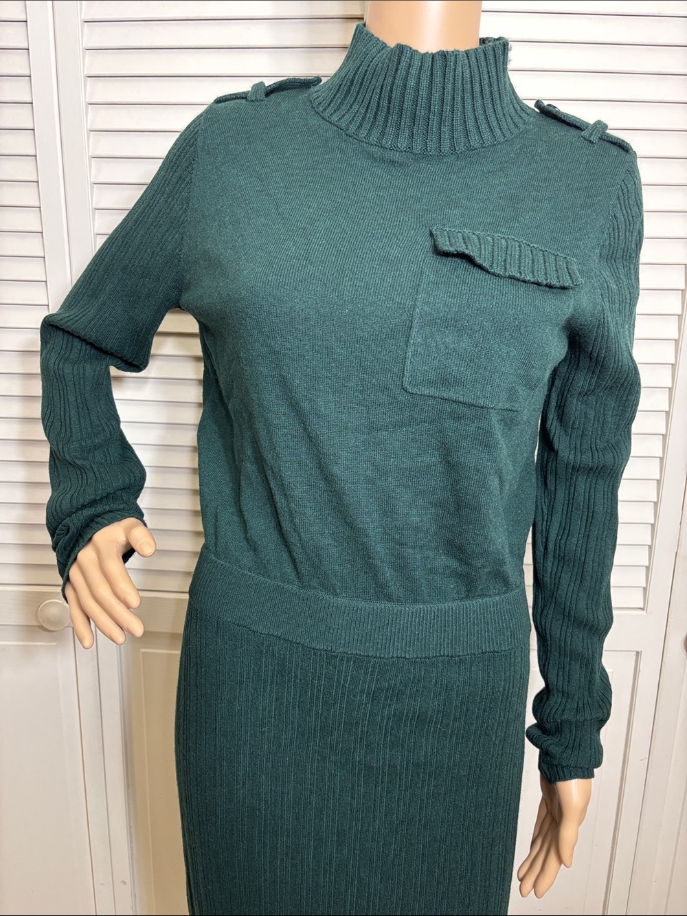 NWT REISS Floris Wool-Blend Knitted Utility Midi Dress in Khaki Medium - Picture 6 of 16